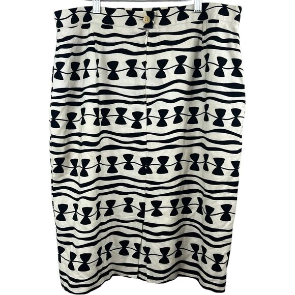 Louis Feraud Vintage Kite String Bow Pencil Skirt 16 Cream Black Linen blend - Picture 8 of 15